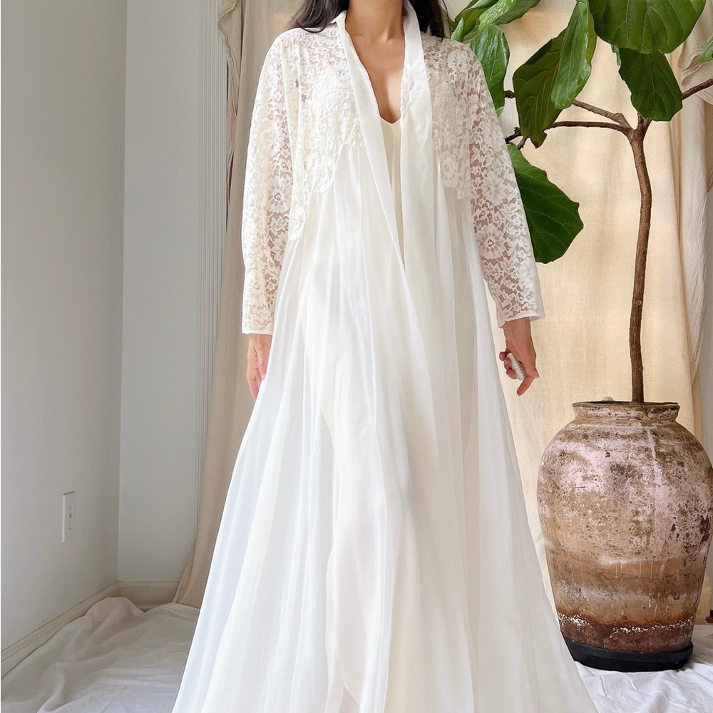 Wedding Gown / Robe Gossamer Vintage Nylon and Lace Dress - S-M - Picture 4 of 8